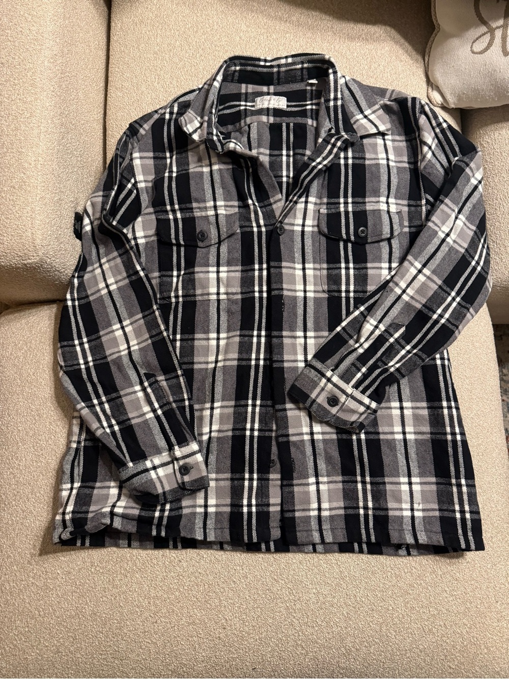 Macy's Black & White Plaid Button-Down Flannel Shirt
